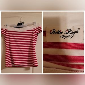 Bettie Page off the shoulder striped blouse